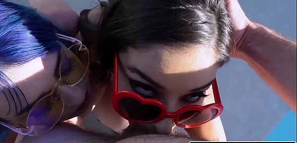  Super hot besties Emily Willis and Jewels Blu both gets fucked in hot threesome by the pool